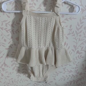 *Little Planet* Cream Knit Ruffle Romper